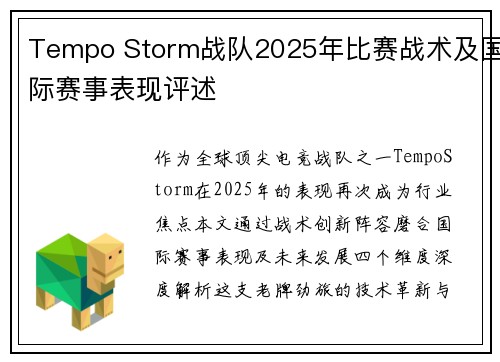 Tempo Storm战队2025年比赛战术及国际赛事表现评述